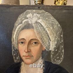 Tableau huile sur toile XVIIIe portrait de femme ancien peinture décoration