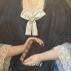 Tableau huile sur toile XVIIIe portrait de femme ancien peinture décoration