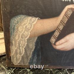 Tableau huile sur toile XVIIIe portrait de femme ancien peinture décoration