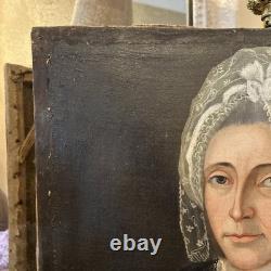Tableau huile sur toile XVIIIe portrait de femme ancien peinture décoration