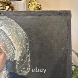 Tableau huile sur toile XVIIIe portrait de femme ancien peinture décoration