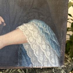 Tableau huile sur toile XVIIIe portrait de femme ancien peinture décoration