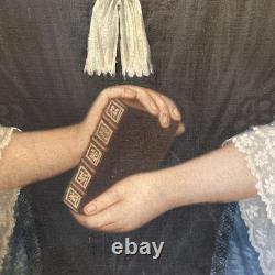 Tableau huile sur toile XVIIIe portrait de femme ancien peinture décoration