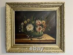 Tableau huile sur toile ancienne Bouquet du XIX Eme Signé MAREY Nature Morte