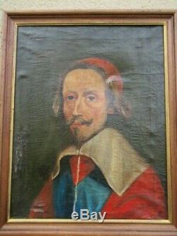 Tableau huile sur toile cardinal de richelieu ancien old painting