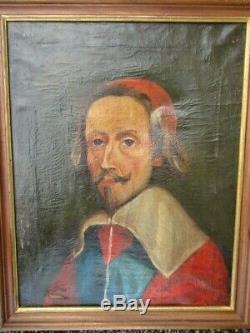 Tableau huile sur toile cardinal de richelieu ancien old painting