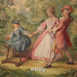 Tableau huile sur toile romantique peinture style ancien 900 cadre 20ème siècle