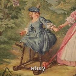 Tableau huile sur toile romantique peinture style ancien 900 cadre 20ème siècle