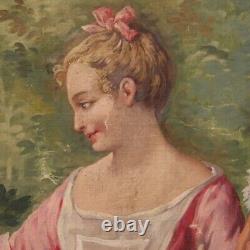 Tableau huile sur toile romantique peinture style ancien 900 cadre 20ème siècle