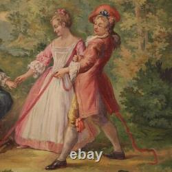 Tableau huile sur toile romantique peinture style ancien 900 cadre 20ème siècle