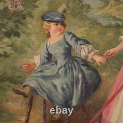 Tableau huile sur toile romantique peinture style ancien 900 cadre 20ème siècle