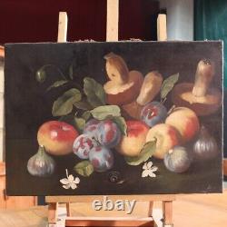 Tableau italien huile sur toile peinture nature morte fruits style ancien 900