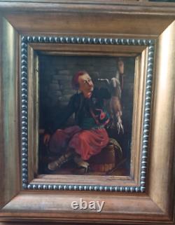 Tableau orientaliste ancien huile sur panneau zouave Maroc Afrique du Nord