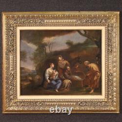 Tableau paysage scène genre ancien huile toile peinture italienne 18ème siècle