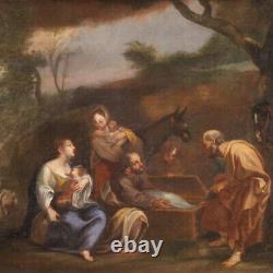 Tableau paysage scène genre ancien huile toile peinture italienne 18ème siècle