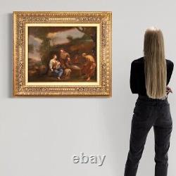 Tableau paysage scène genre ancien huile toile peinture italienne 18ème siècle