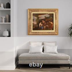 Tableau paysage scène genre ancien huile toile peinture italienne 18ème siècle