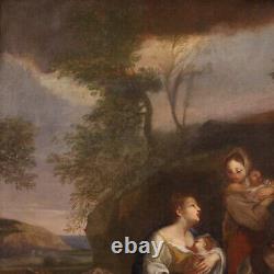 Tableau paysage scène genre ancien huile toile peinture italienne 18ème siècle