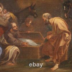 Tableau paysage scène genre ancien huile toile peinture italienne 18ème siècle