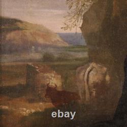 Tableau paysage scène genre ancien huile toile peinture italienne 18ème siècle