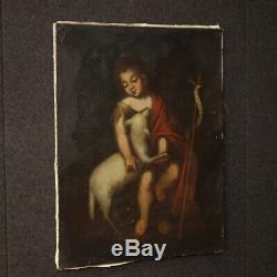 Tableau peinture ancien italien religieux Saint Jean huile sur toile cadre 800