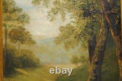 Tableau peinture ancienne 19 siècle paysage campagne gout barbizon sous bois