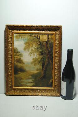 Tableau peinture ancienne 19 siècle paysage campagne gout barbizon sous bois
