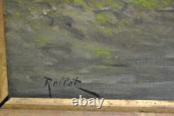 Tableau peinture ancienne gout Barbizon paysage campagne bord rivière Rollet 1