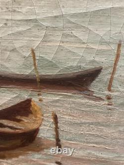 Tableau peinture ancienne marine, bateau XIXe