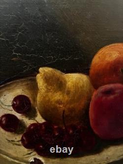 Tableau peinture ancienne nature morte aux fruits XXe