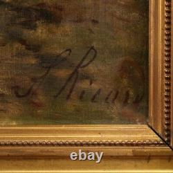 Tableau peinture huile sur toile ancien paysage signé avec cadre 19ème siècle
