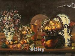 Tableau peinture huile sur toile espagnol nature morte fruit signé style ancien