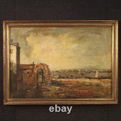 Tableau peinture huile sur toile paysage marine cadre 20ème siècle style ancien