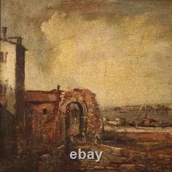 Tableau peinture huile sur toile paysage marine cadre 20ème siècle style ancien