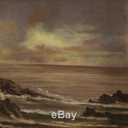 Tableau peinture huile sur toile paysage marine style ancien avec cadre 900