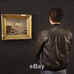 Tableau peinture huile sur toile paysage marine style ancien avec cadre 900
