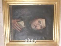 Tableau peinture huile sur toile portrait ancien encadrement bois doré