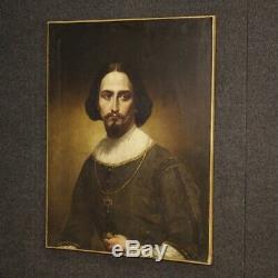 Tableau peinture italien ancien portrait huile sur toile noble homme cadre 800