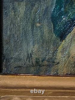 Tableau portrait ancien huile Victor MAREC 1862 1920 Femme tenant une rose