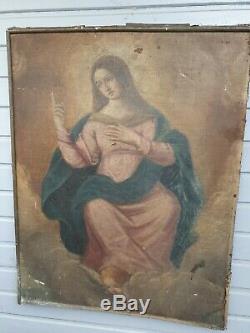 Tableau religieux Ancien, XIX ème s représentant une sainte, huile sur toile