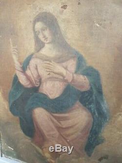 Tableau religieux Ancien, XIX ème s représentant une sainte, huile sur toile