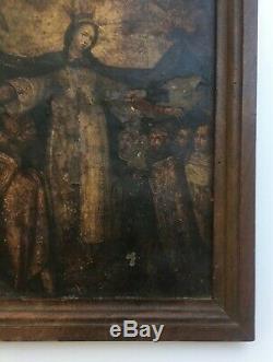 Tableau religieux ancien, Huile sur cuivre, Scène religieuse, XVIIe