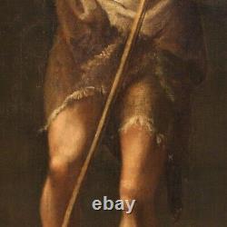 Tableau religieux ancien Saint Jean Baptiste peint huile sur toile 17ème siècle