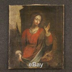 Tableau religieux ancien peinture huile sur toile Sainte Agnès 700 18ème siècle