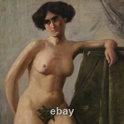 Tableau signé peinture huile sur toile nu féminin style ancien impressioniste