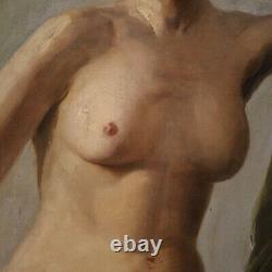 Tableau signé peinture huile sur toile nu féminin style ancien impressioniste