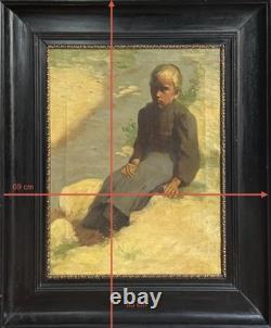 Tableaux Anciens, Jeune Paysanne Assise Au Bord De L'eau Circa 1900