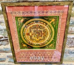 Thangka Tibet authentique et ancien Huile sur Tissu Mandala début XXème