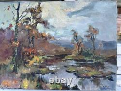 Tournant De L'ourthe / Eli Louis / huile sur toile, tableau ancien, peinture