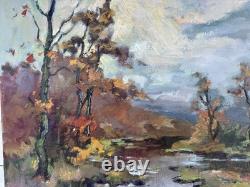 Tournant De L'ourthe / Eli Louis / huile sur toile, tableau ancien, peinture